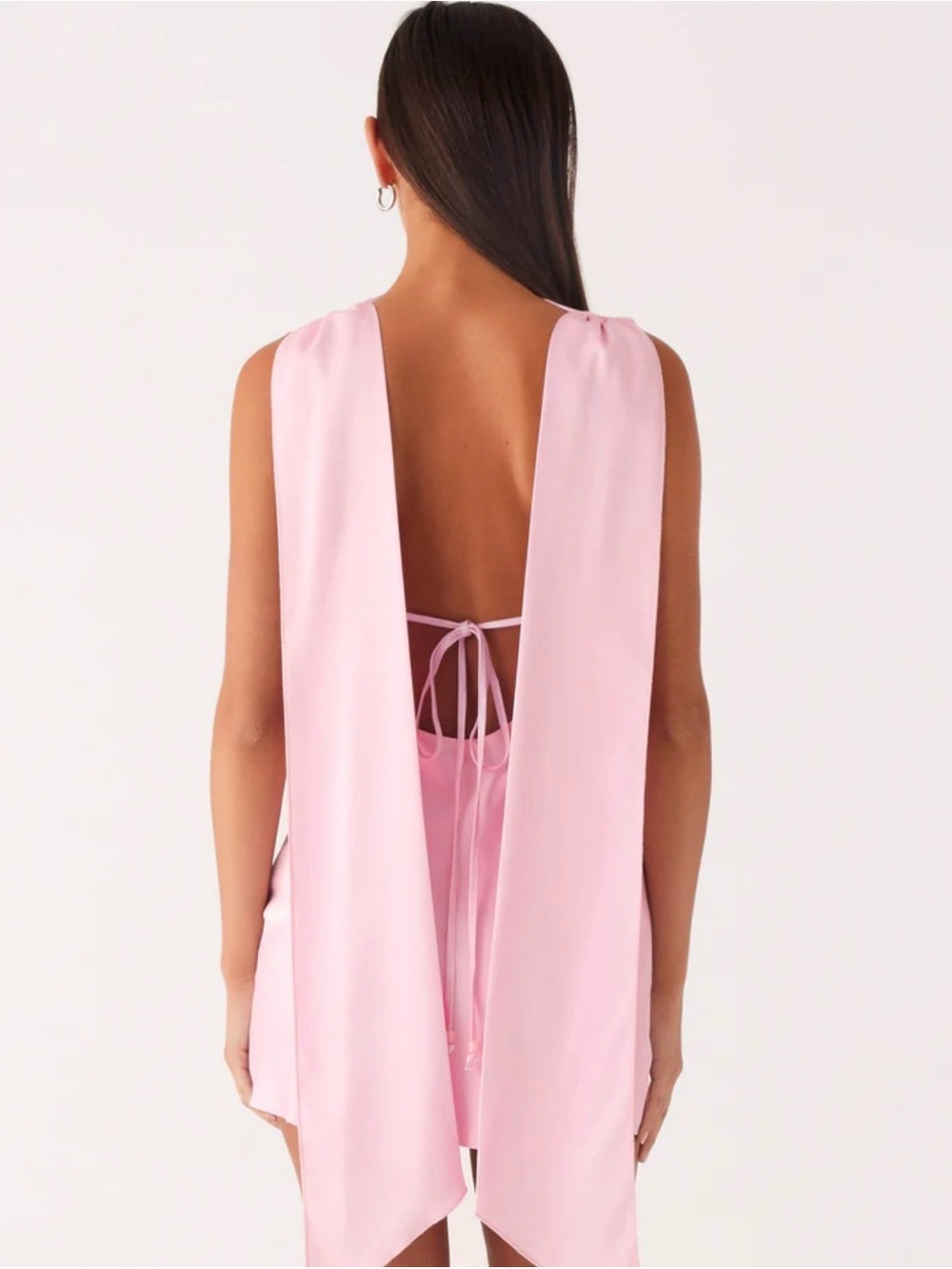 Peppermayo Pink Satin High-Neck Mini Dress with Draped Back Panel - Picture 2 of 3